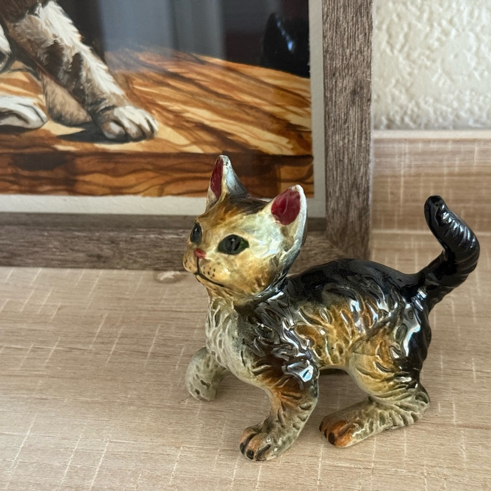Vintage Japanese Multicolor Ceramic Cat Figurine